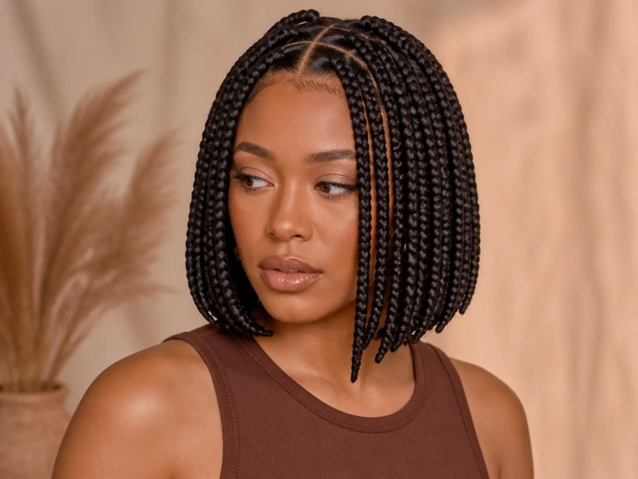 One braid sitting shorter than the rest, breaking the bob line