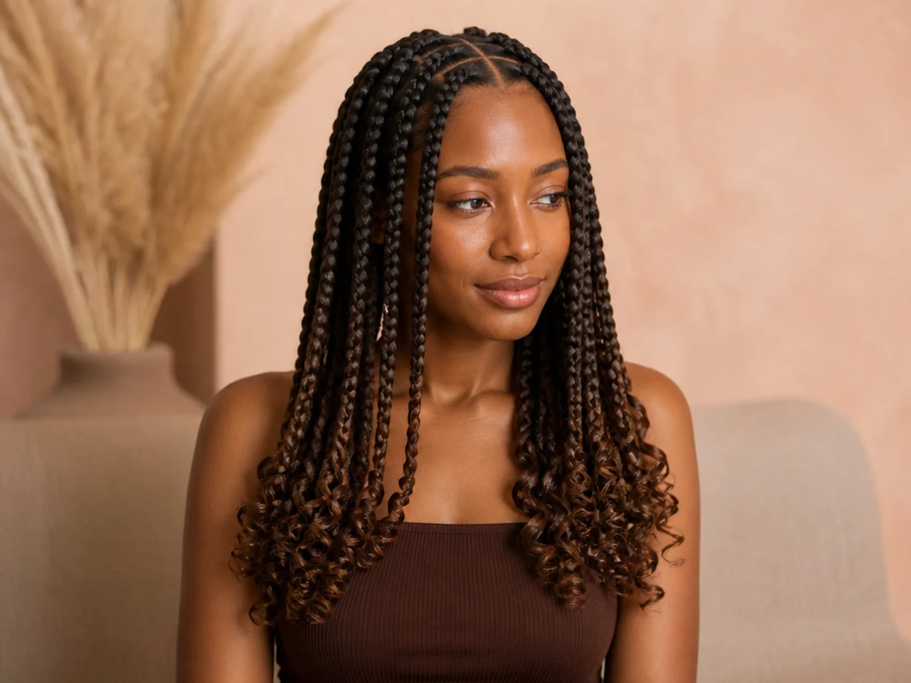 Large knotless braids with curled ends only