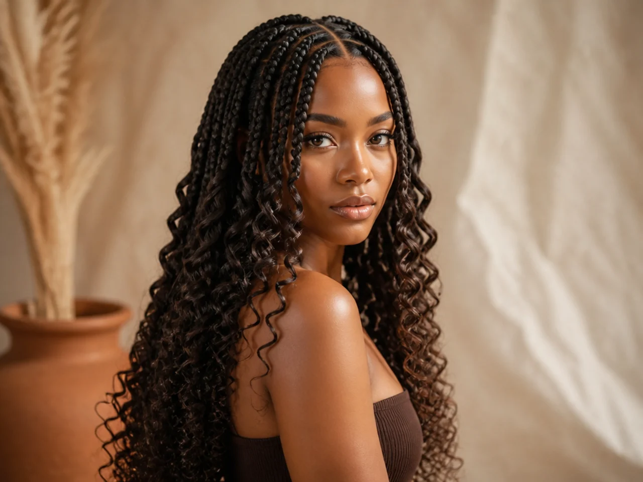 Braids releasing into curl at mid-shaft