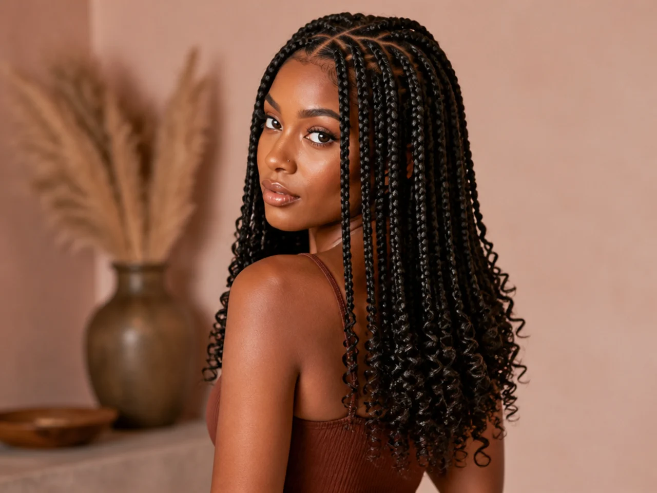 Braids finished with tight spiral curls