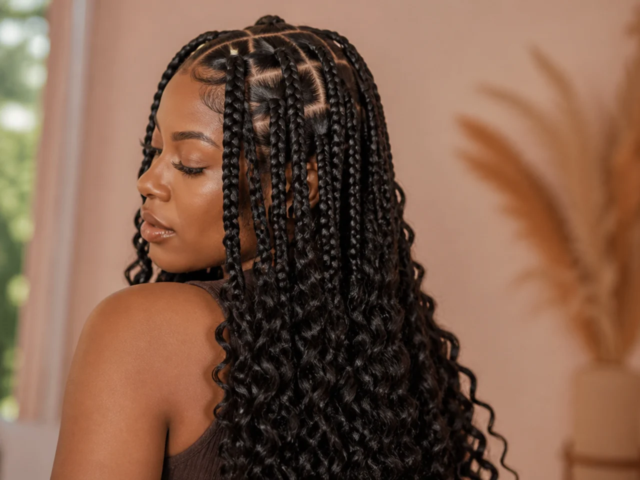 The point where a braid releases into curly extension hair