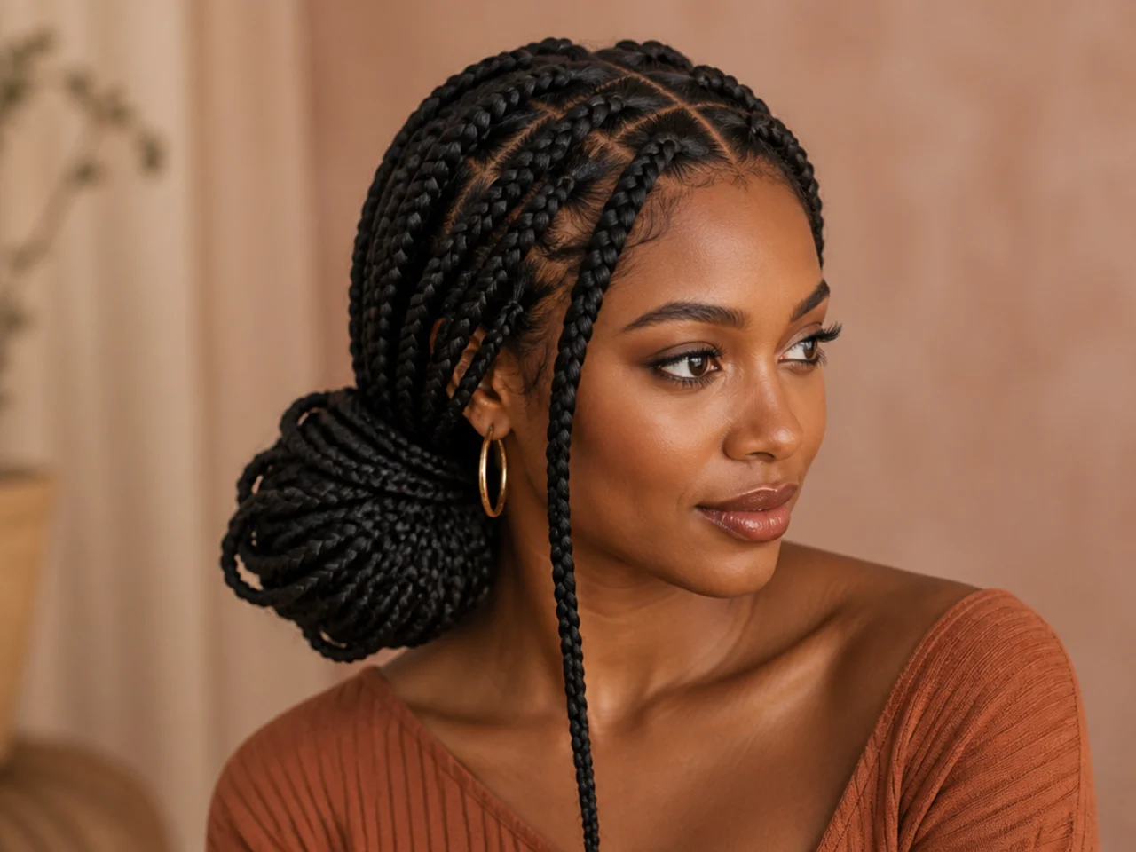 Braids in a low side bun