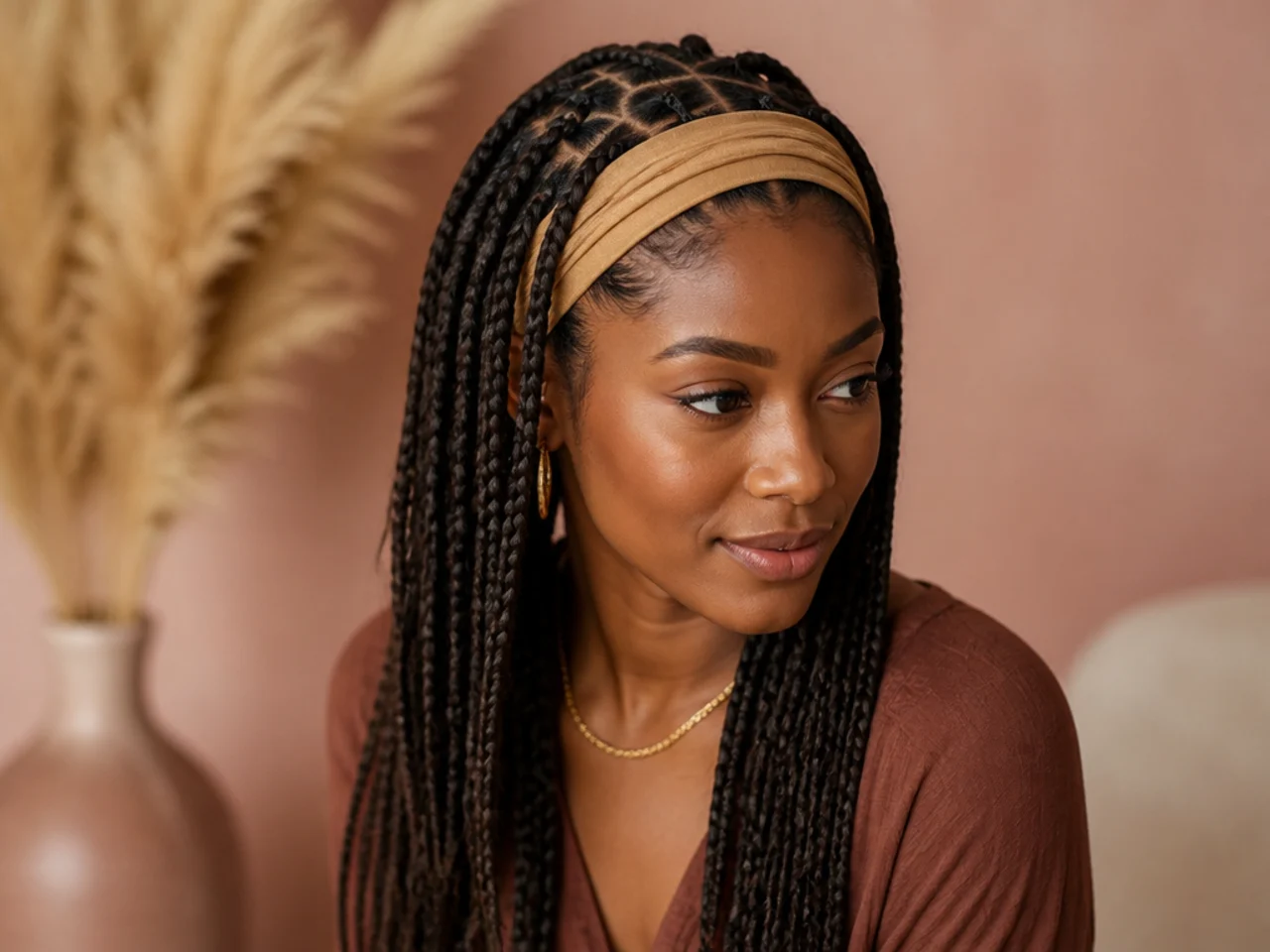Braids worn with a wide headband