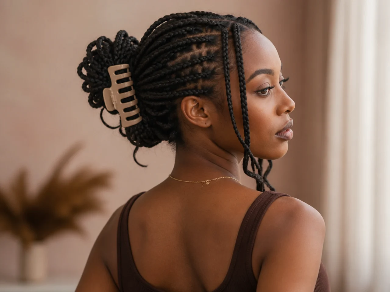 Braids gathered with a large claw clip
