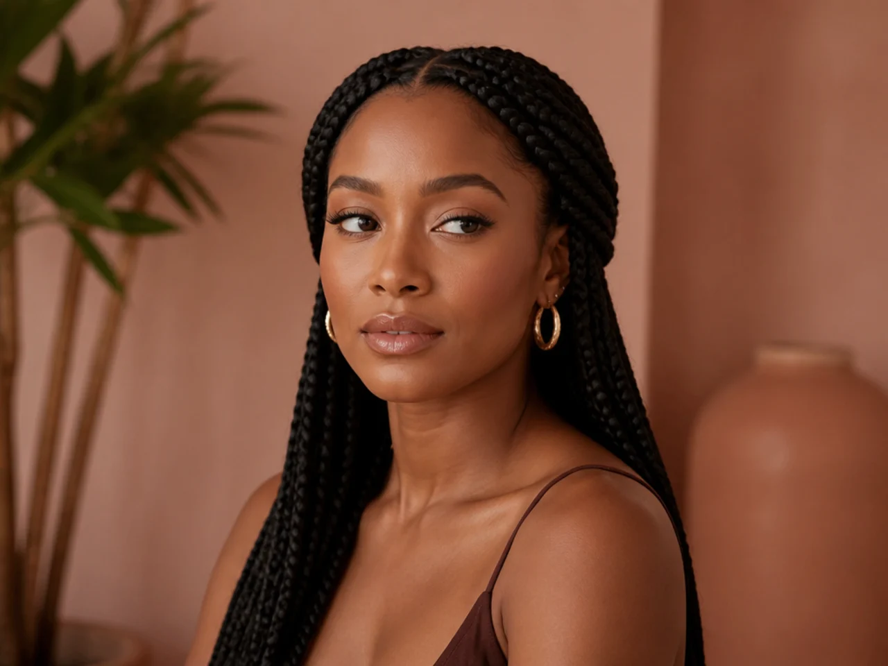 Front braids tucked behind the ears with the rest left down
