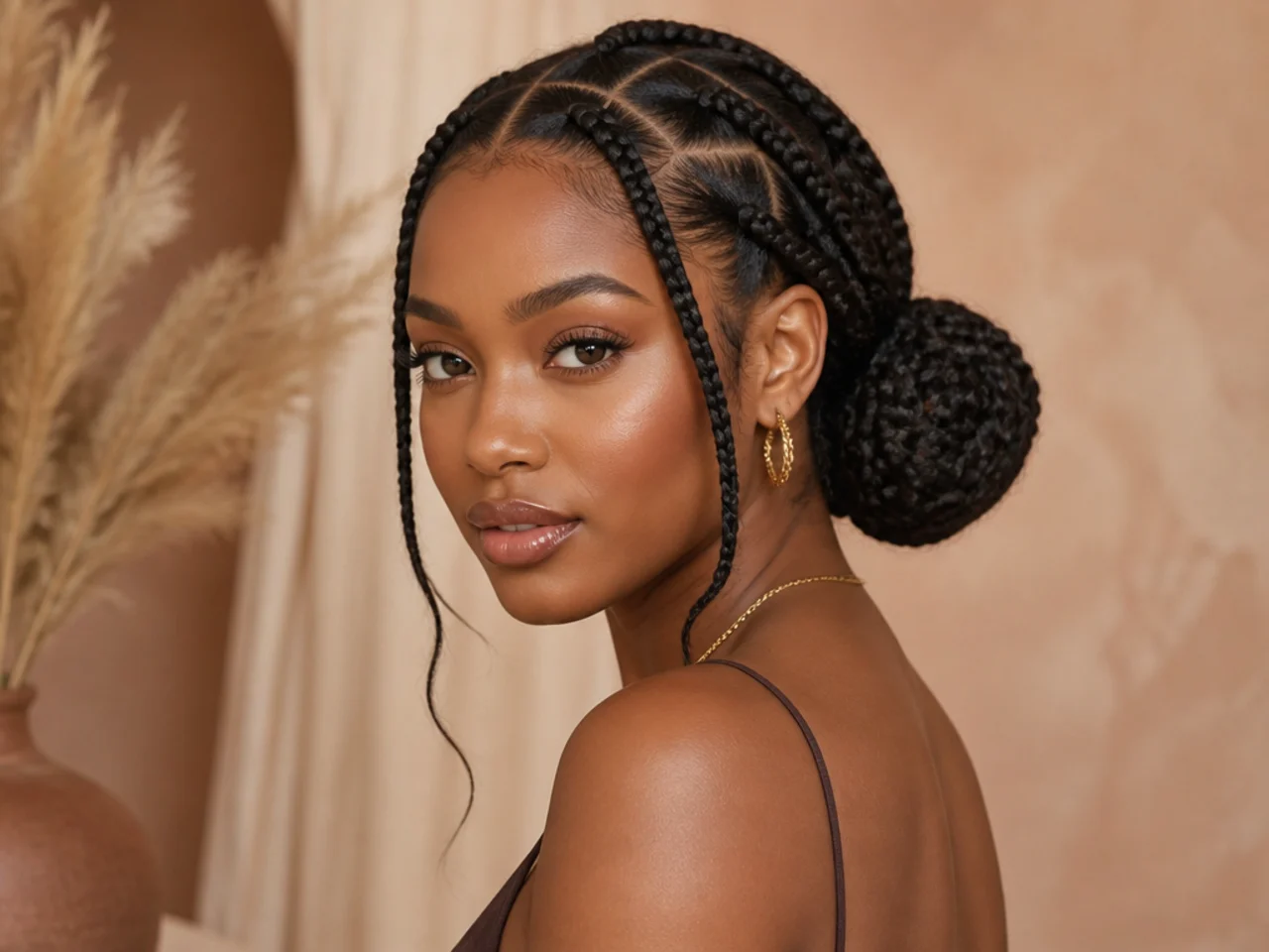 Braids in two low buns