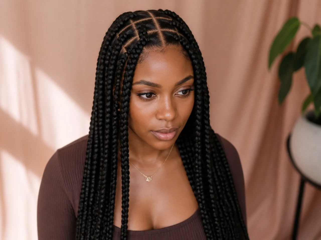 Braids with a centre part and square grid