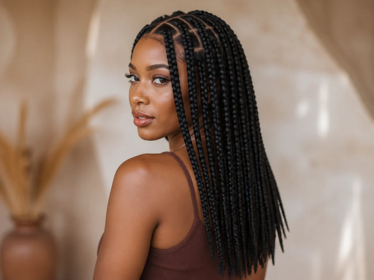 Mid-back natural black large knotless braids
