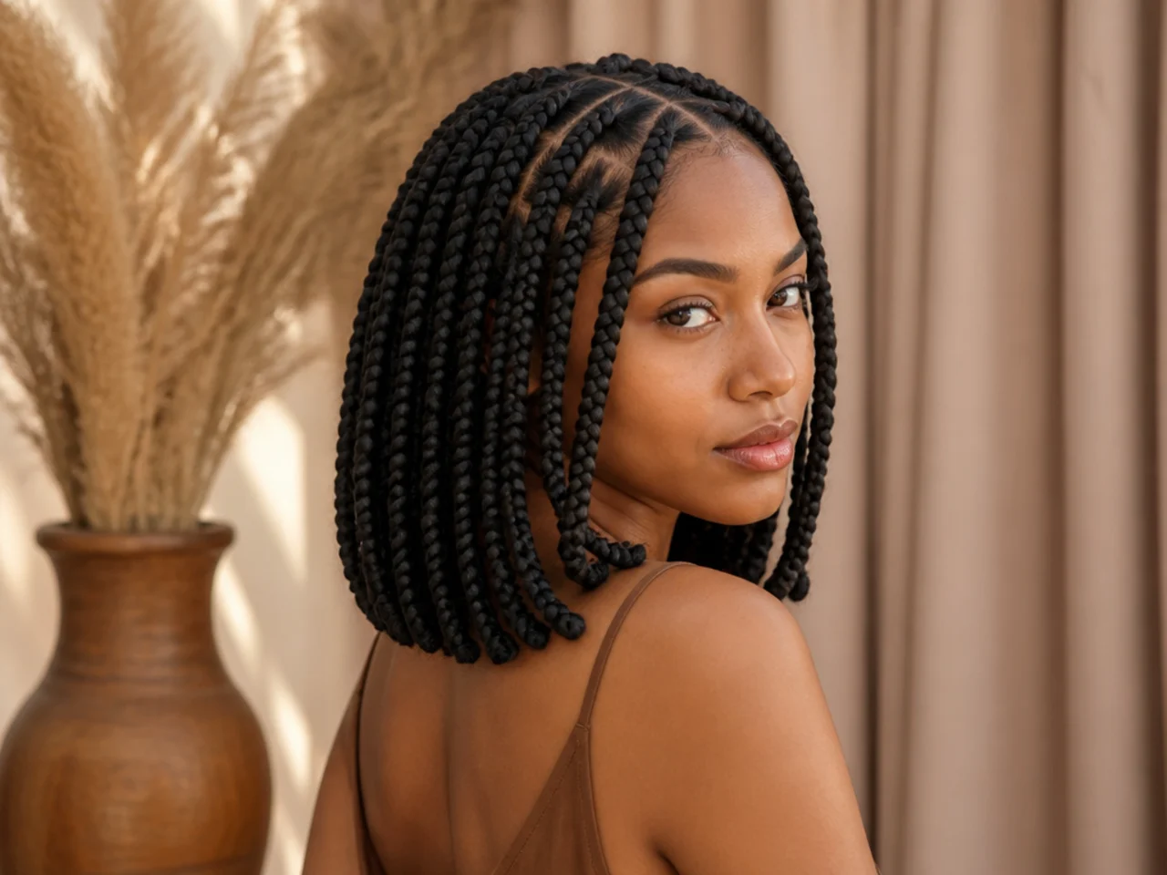 Shoulder-length large knotless braids