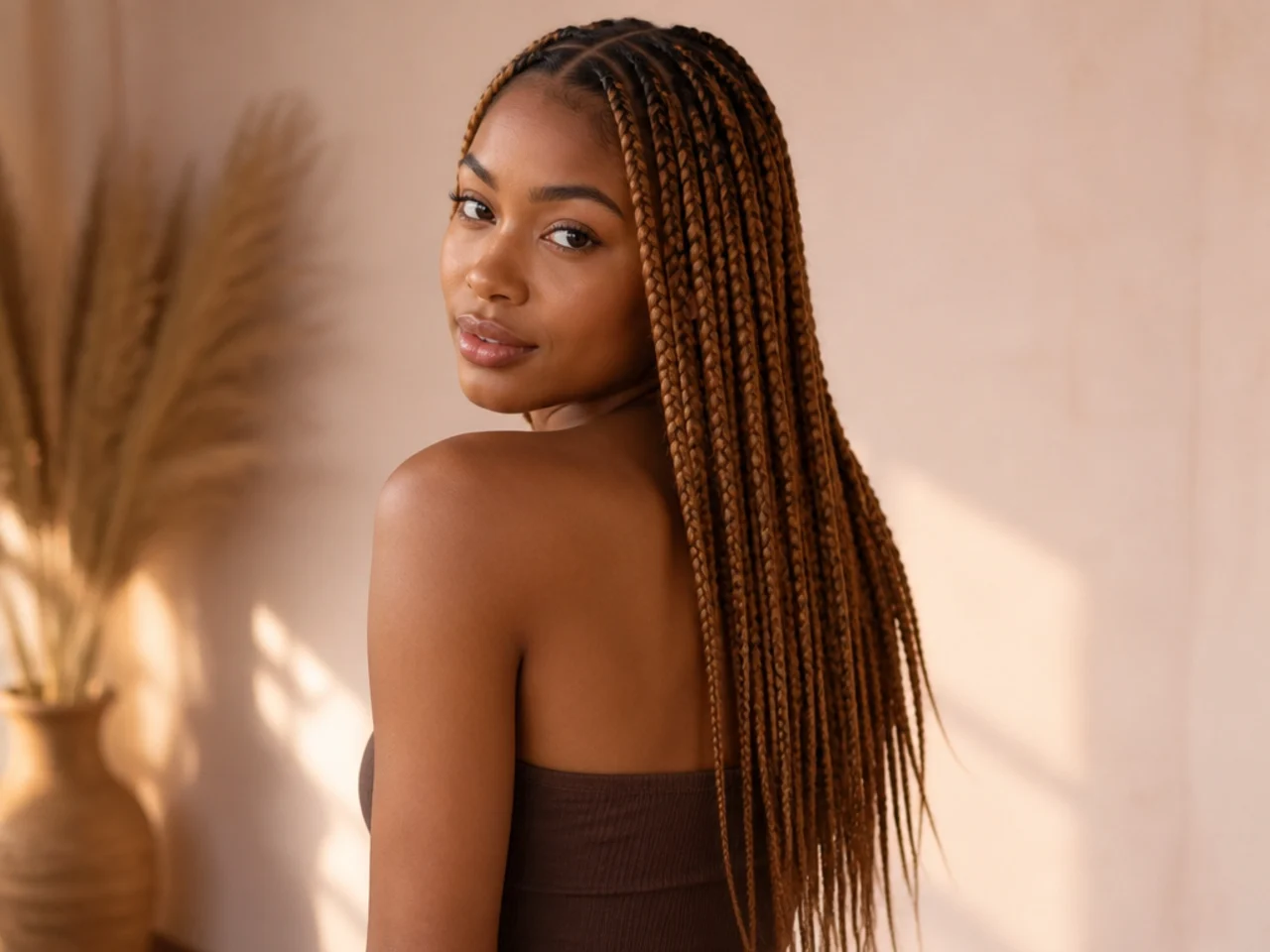 Honey blonde mid-back knotless braids