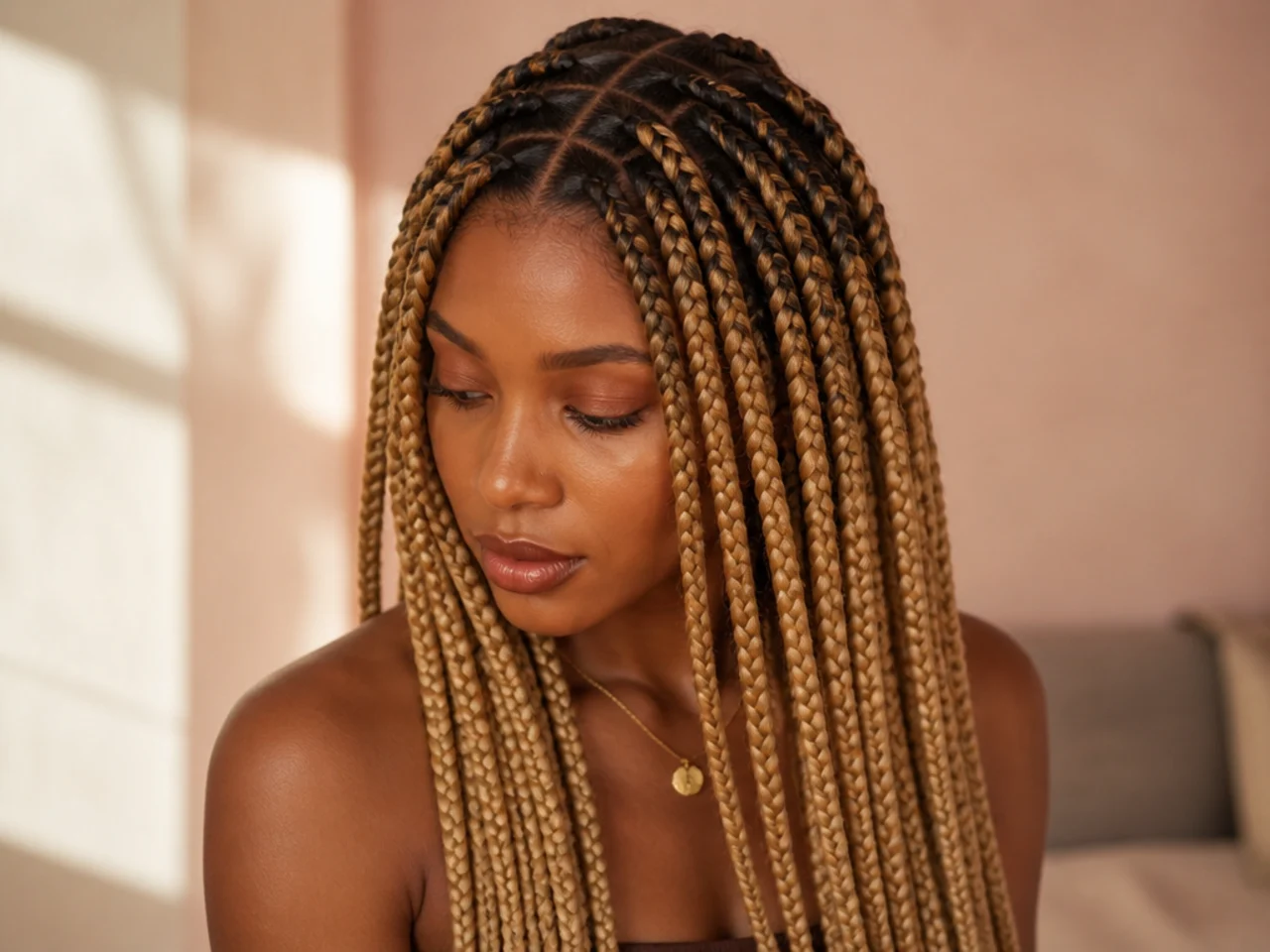 Blonde braids with a dark root section