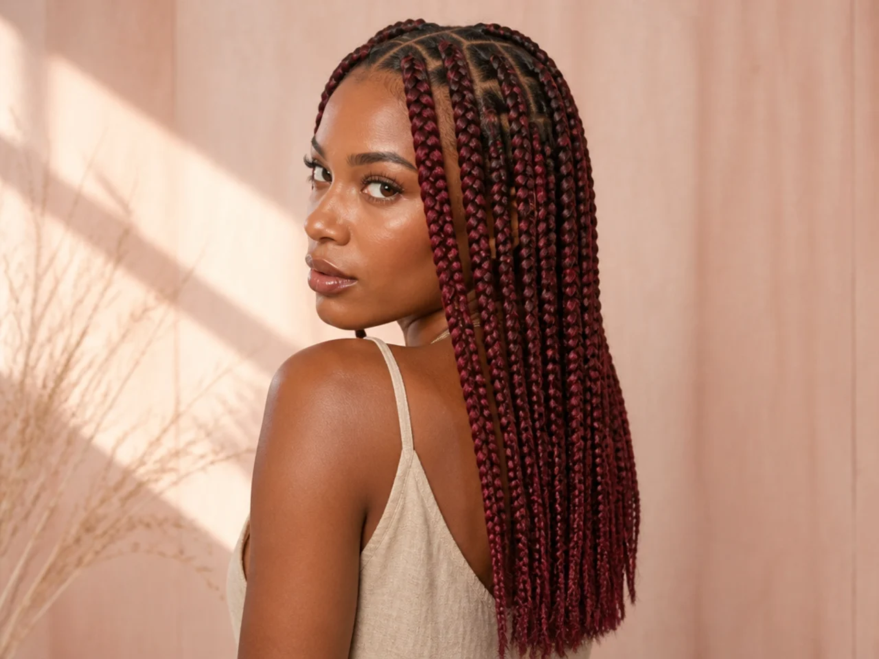 Burgundy large knotless braids