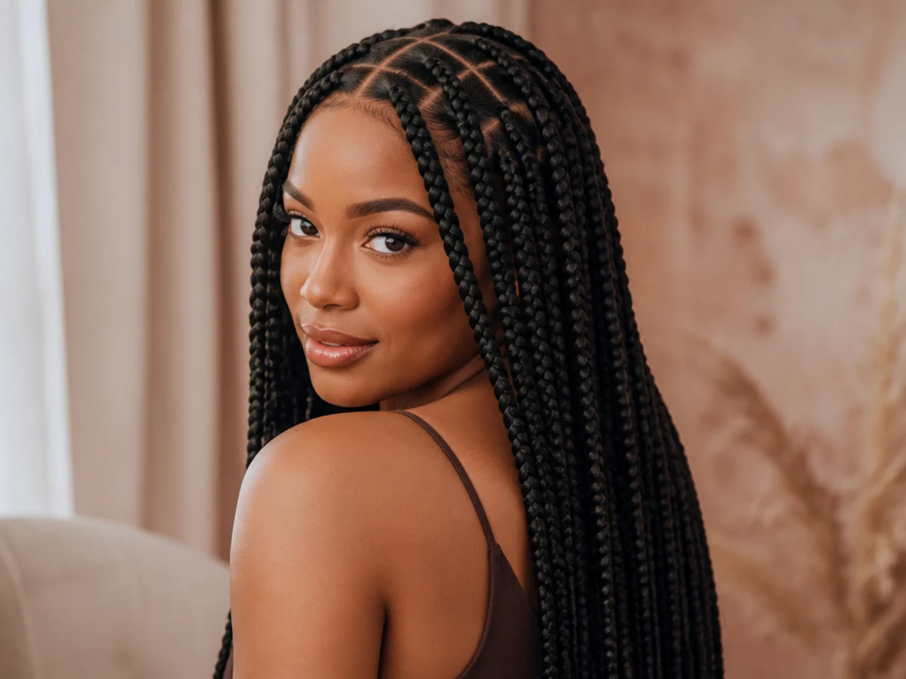Mid-back braids with a dark root and centre part