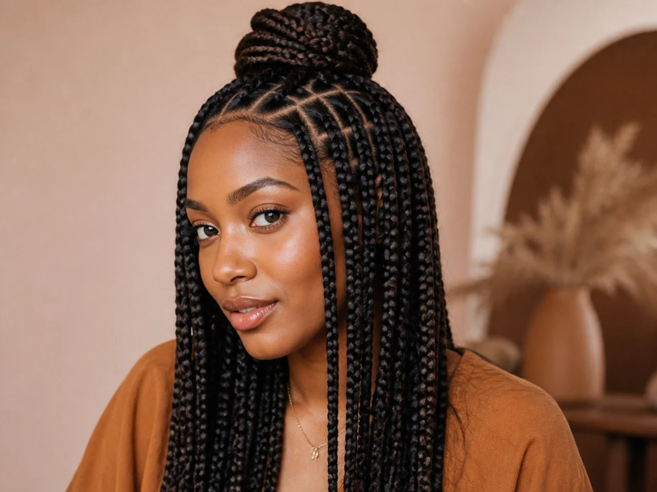 Large knotless braids worn half up