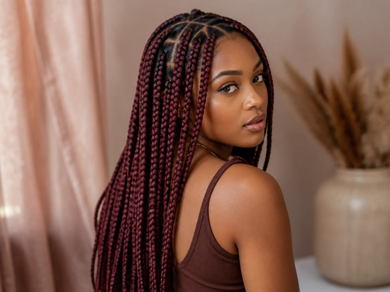 Burgundy large knotless braids