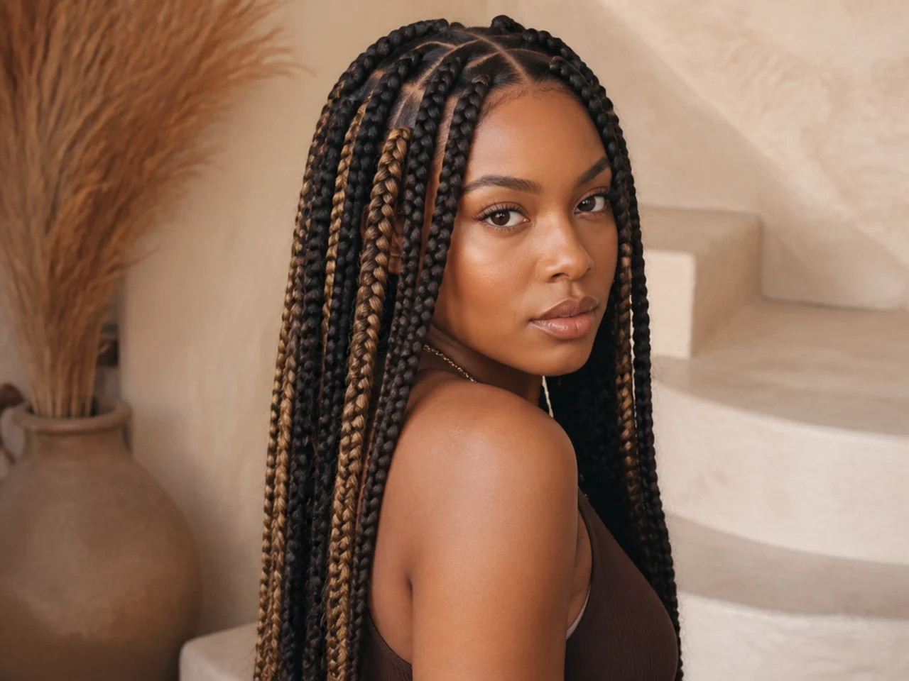 Two-tone large knotless braids