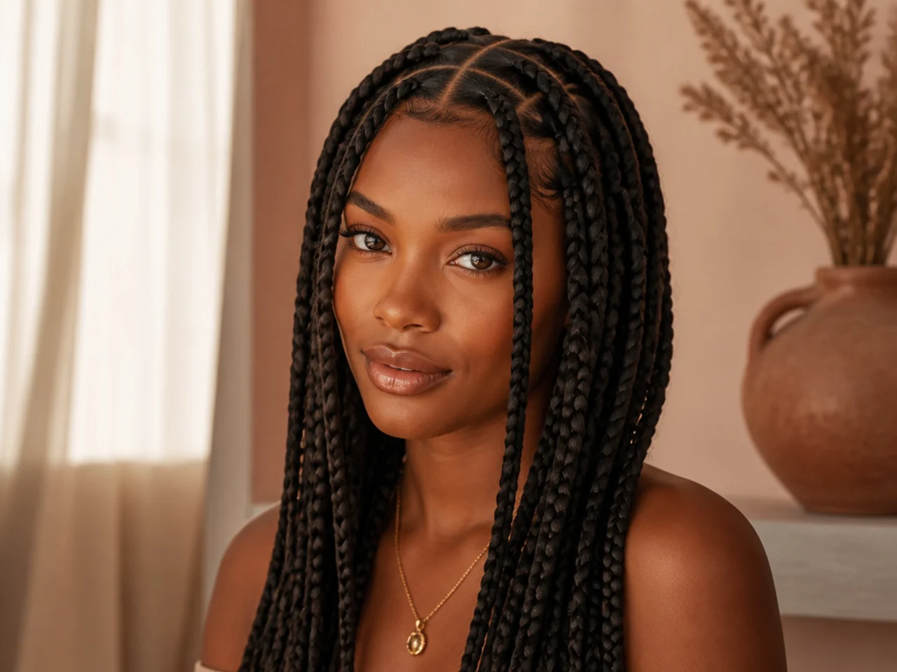 Large knotless braids with face-framing pieces