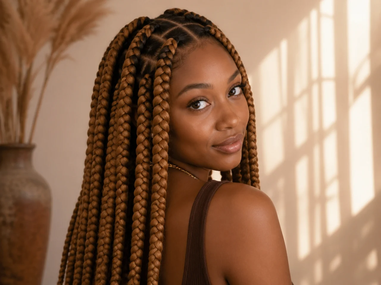Caramel large knotless braids
