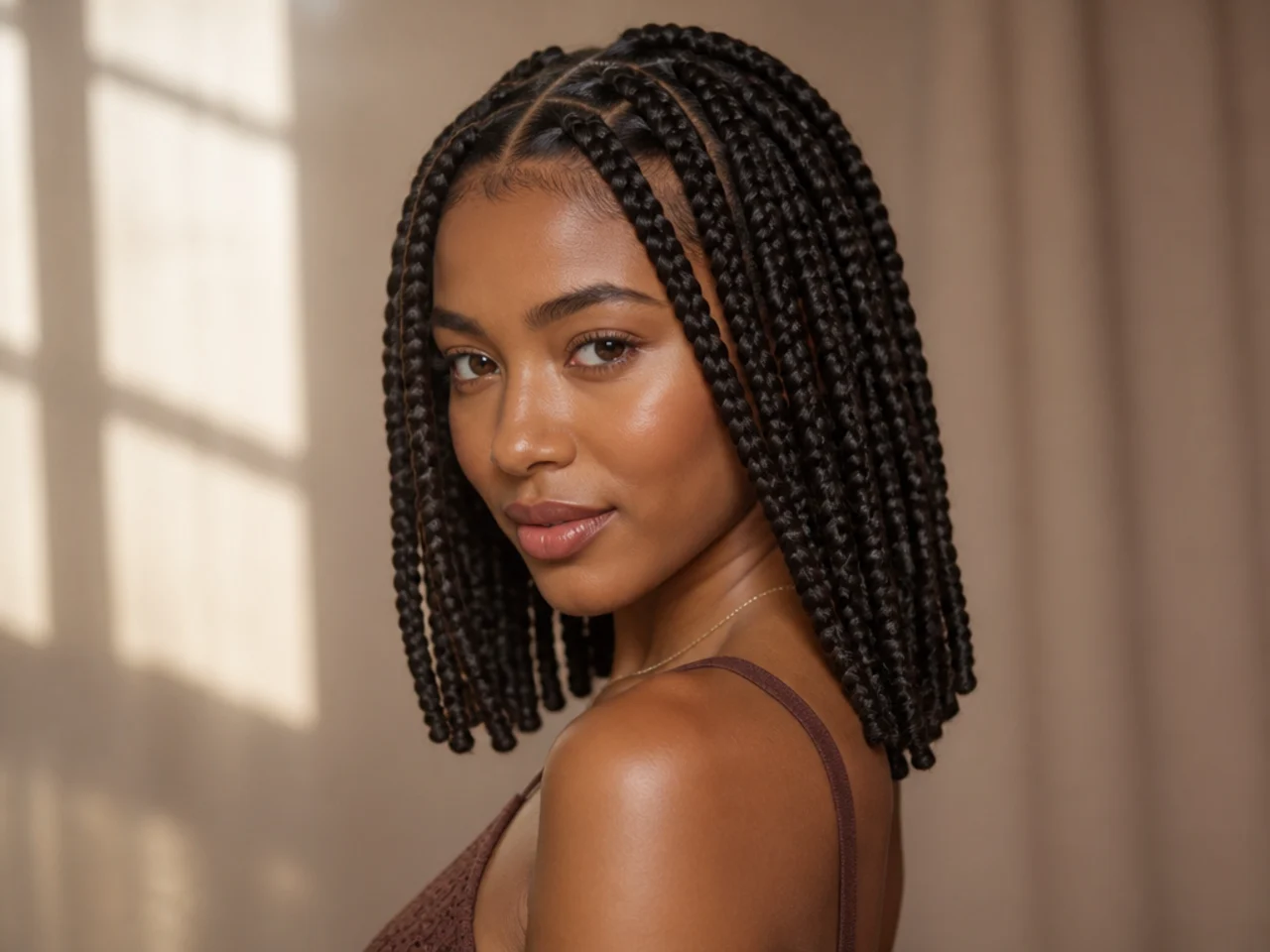 Shoulder-length large knotless braids
