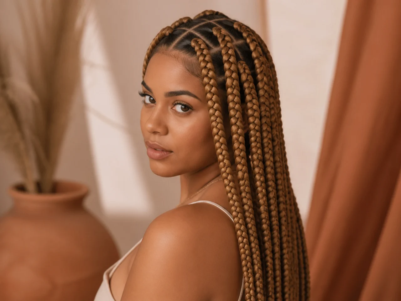 Honey blonde large knotless braids