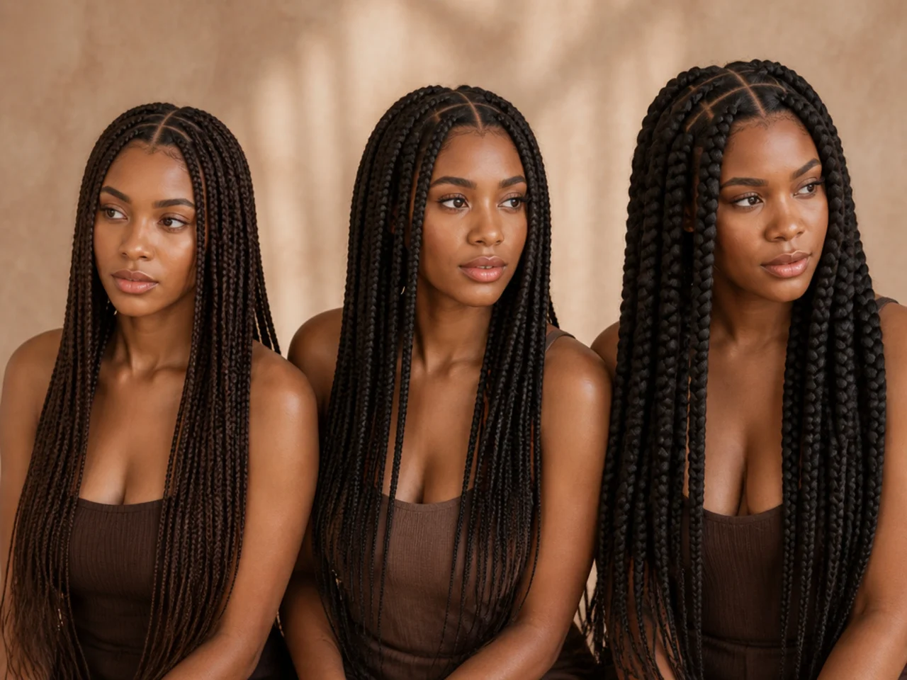 Three braid sizes shown side by side from small through medium to large