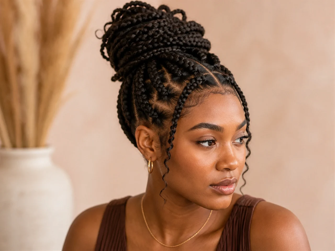Braids gathered into an updo