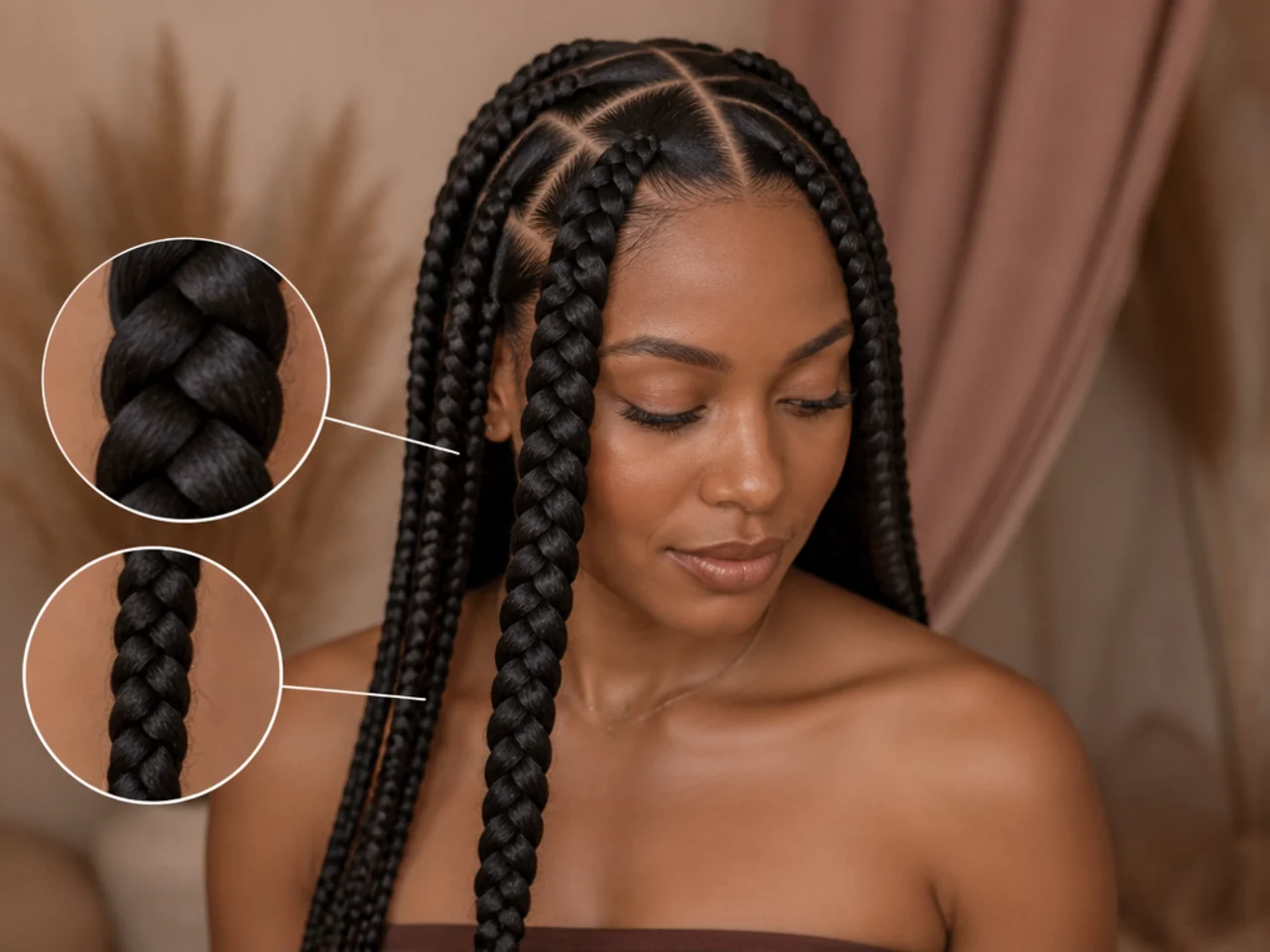 A single large braid next to a medium one