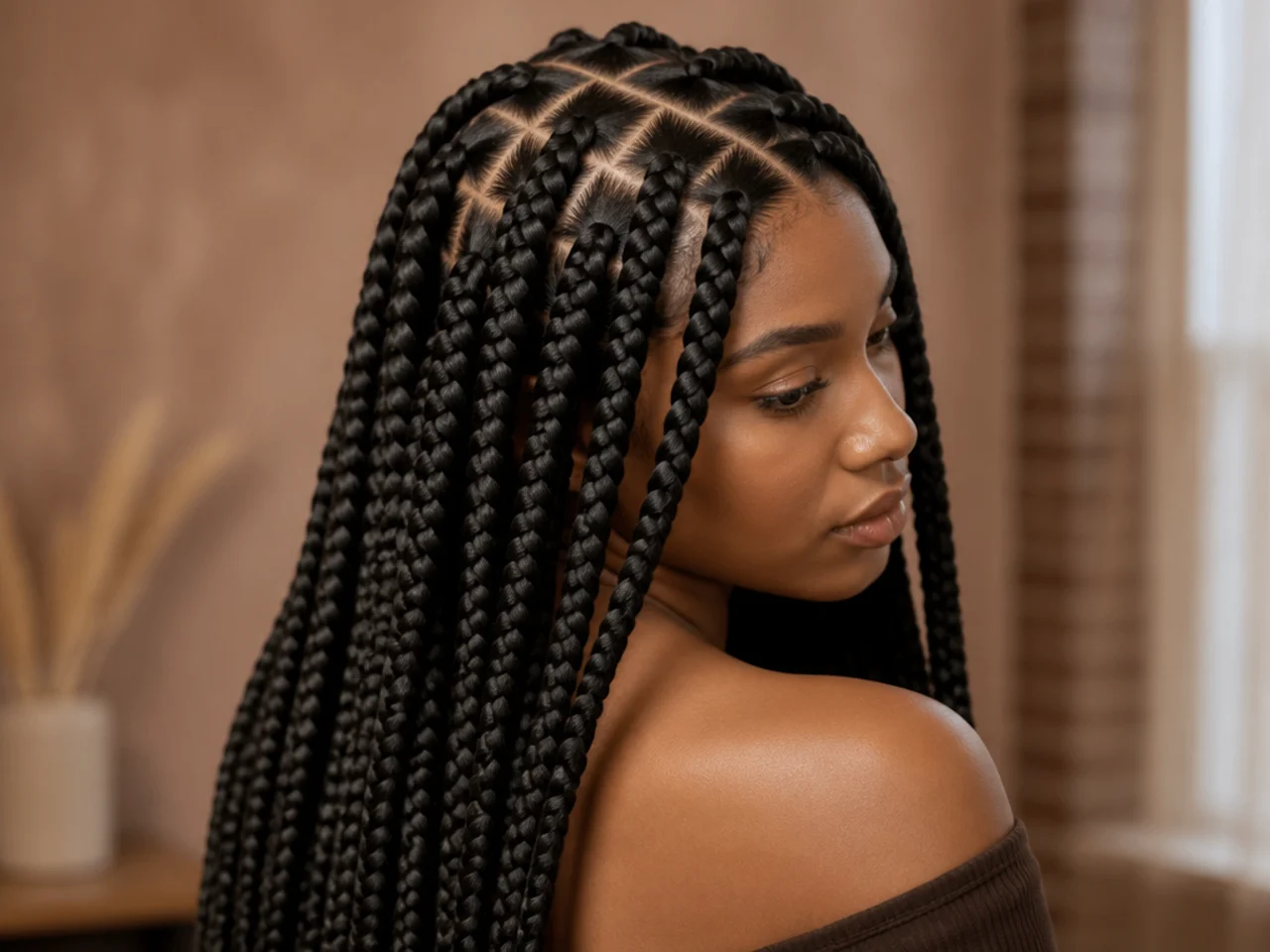 Visible parting grid on large braids