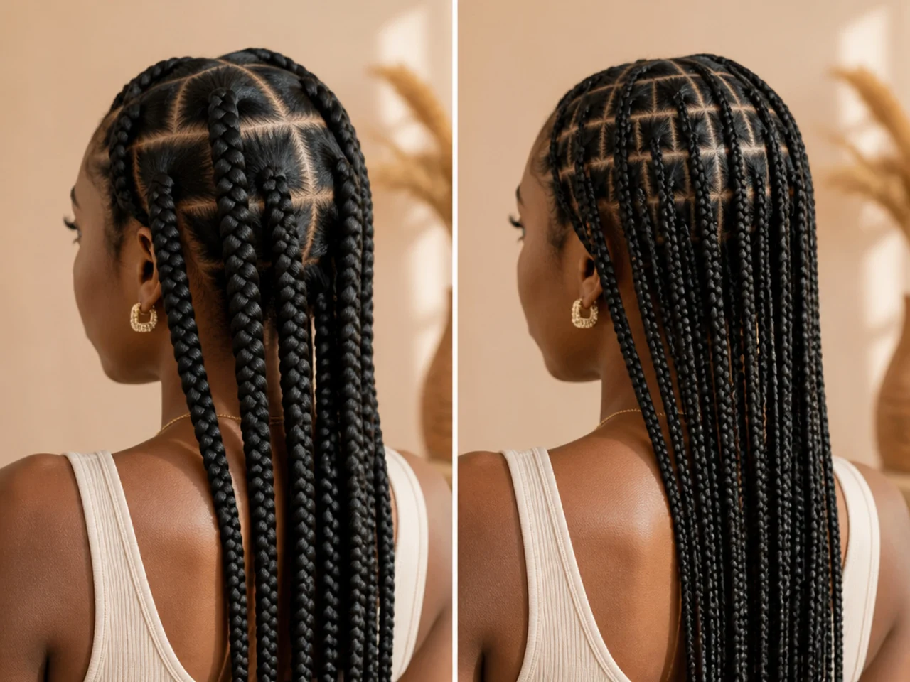 A wide section and a narrow section parted for braiding