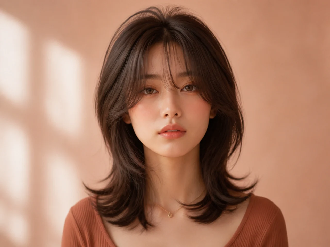 Layered hair with crown volume