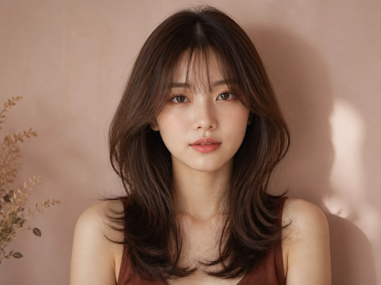 Layered hair with see-through bangs