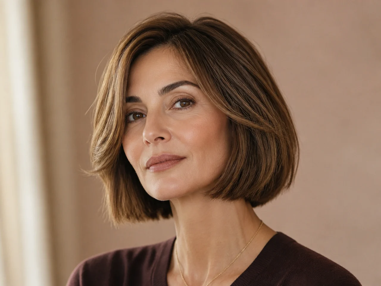 A layered bob with a blunt perimeter