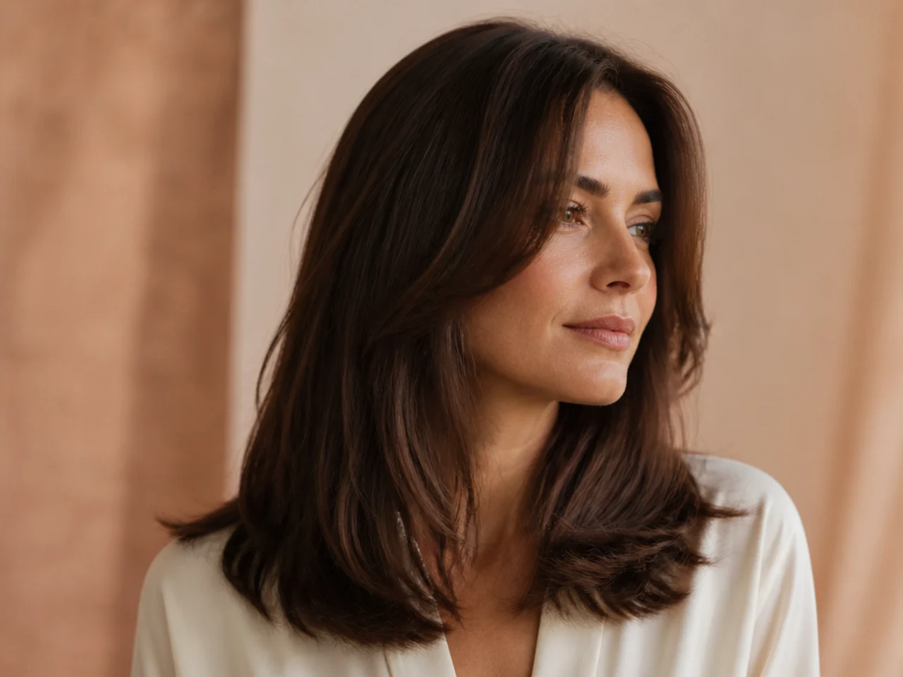 Three-quarter view of invisibly layered hair