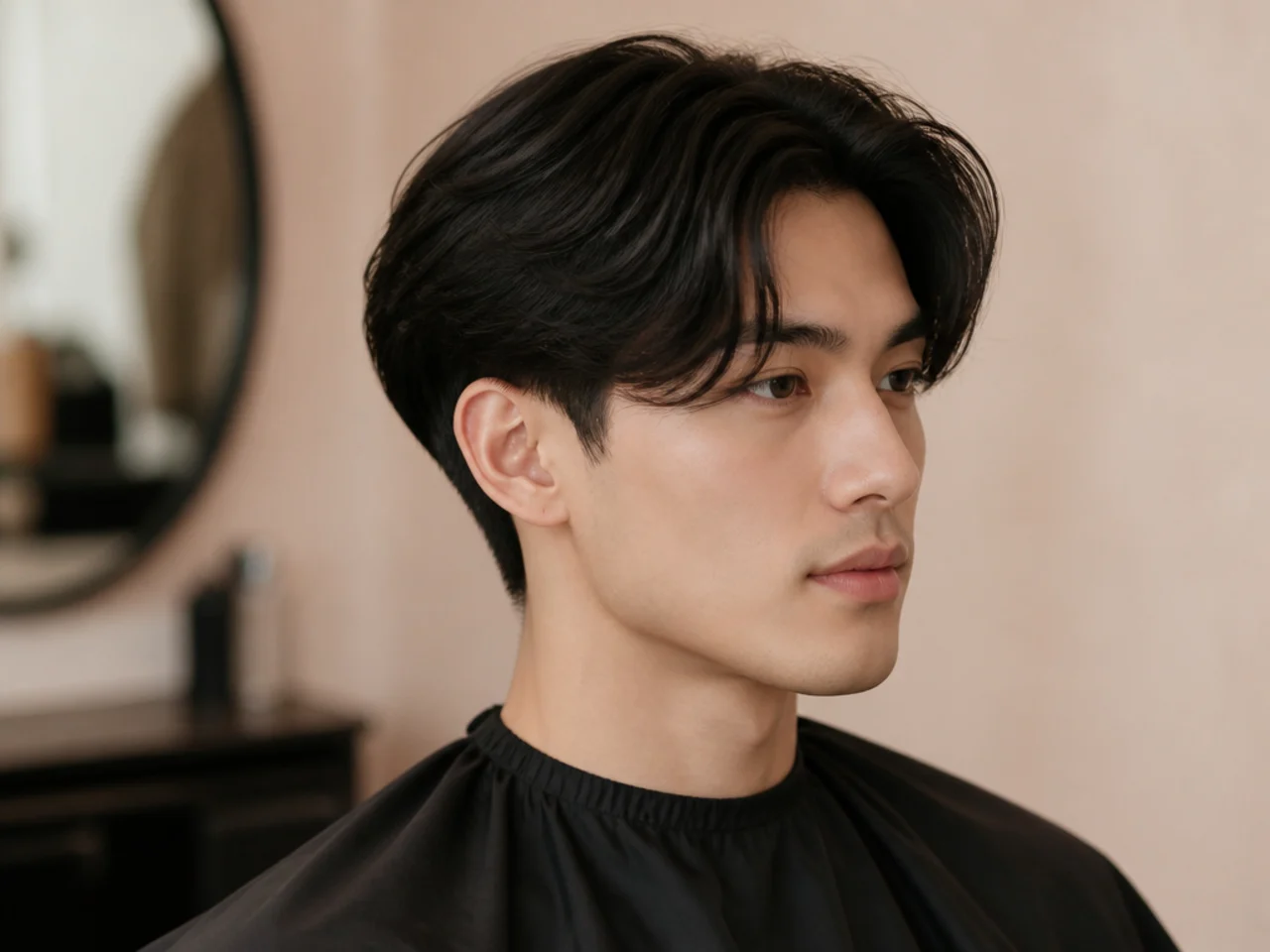 Marco, 32, kindergarten teacher, wearing a polished middle-part layered two block with face-framing layers and a soft low taper
