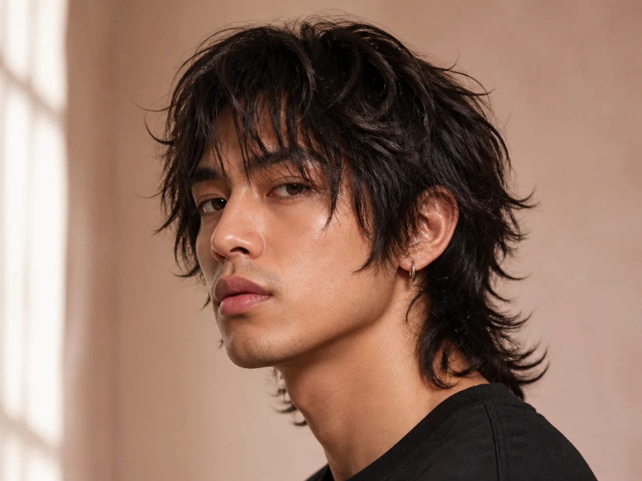 Point-cut layered wolf cut with scissor points working vertically into each layer edge