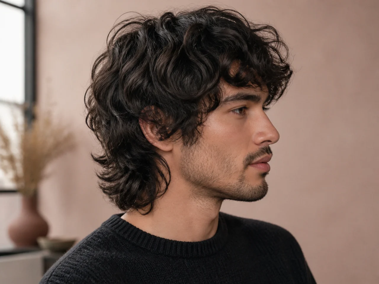 Wavy layered wolf cut with natural bend through mid-length layers and feathered ends