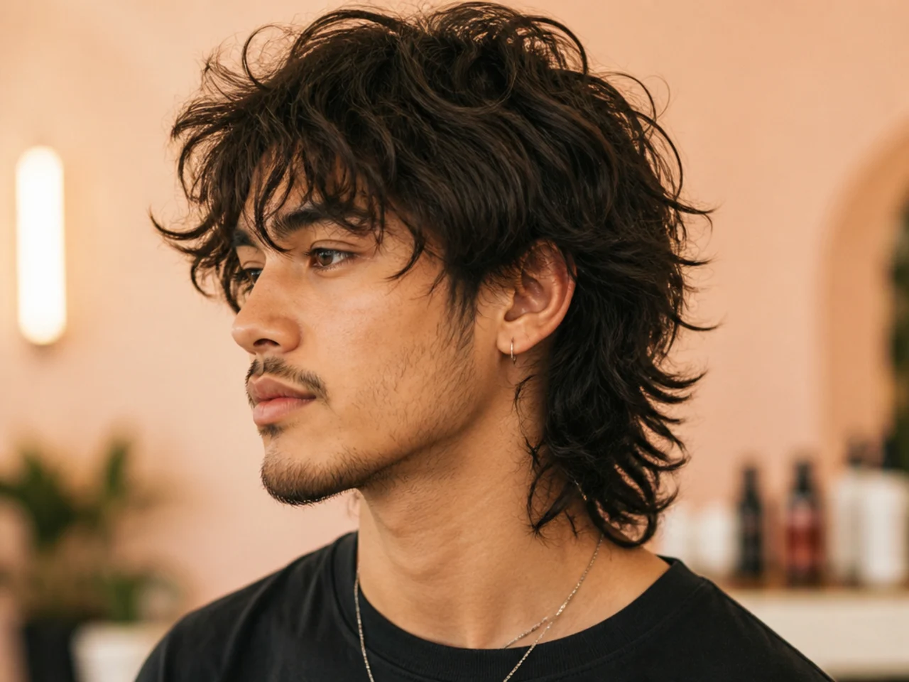 Heavy layered wolf cut with visibly deep layer breaks through the crown and mid-lengths