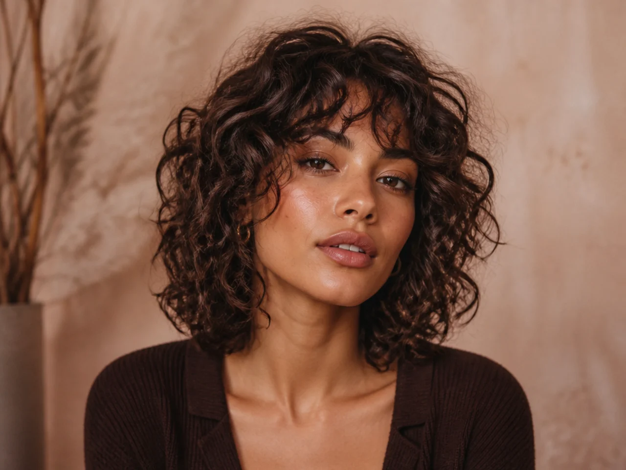Curly Lob with Bangs