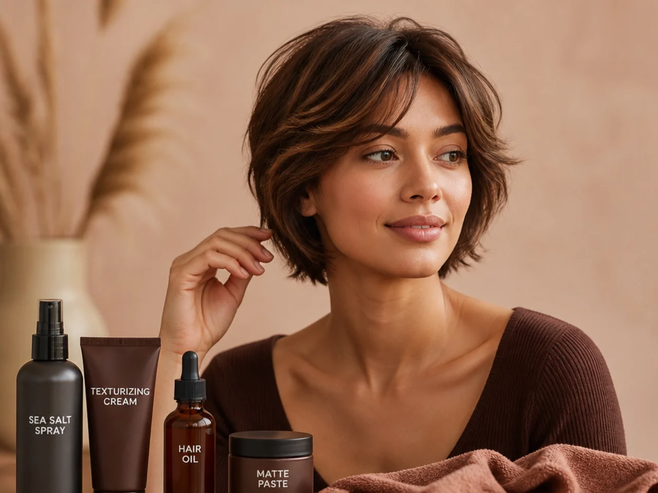 What products help layered short hair look its best?