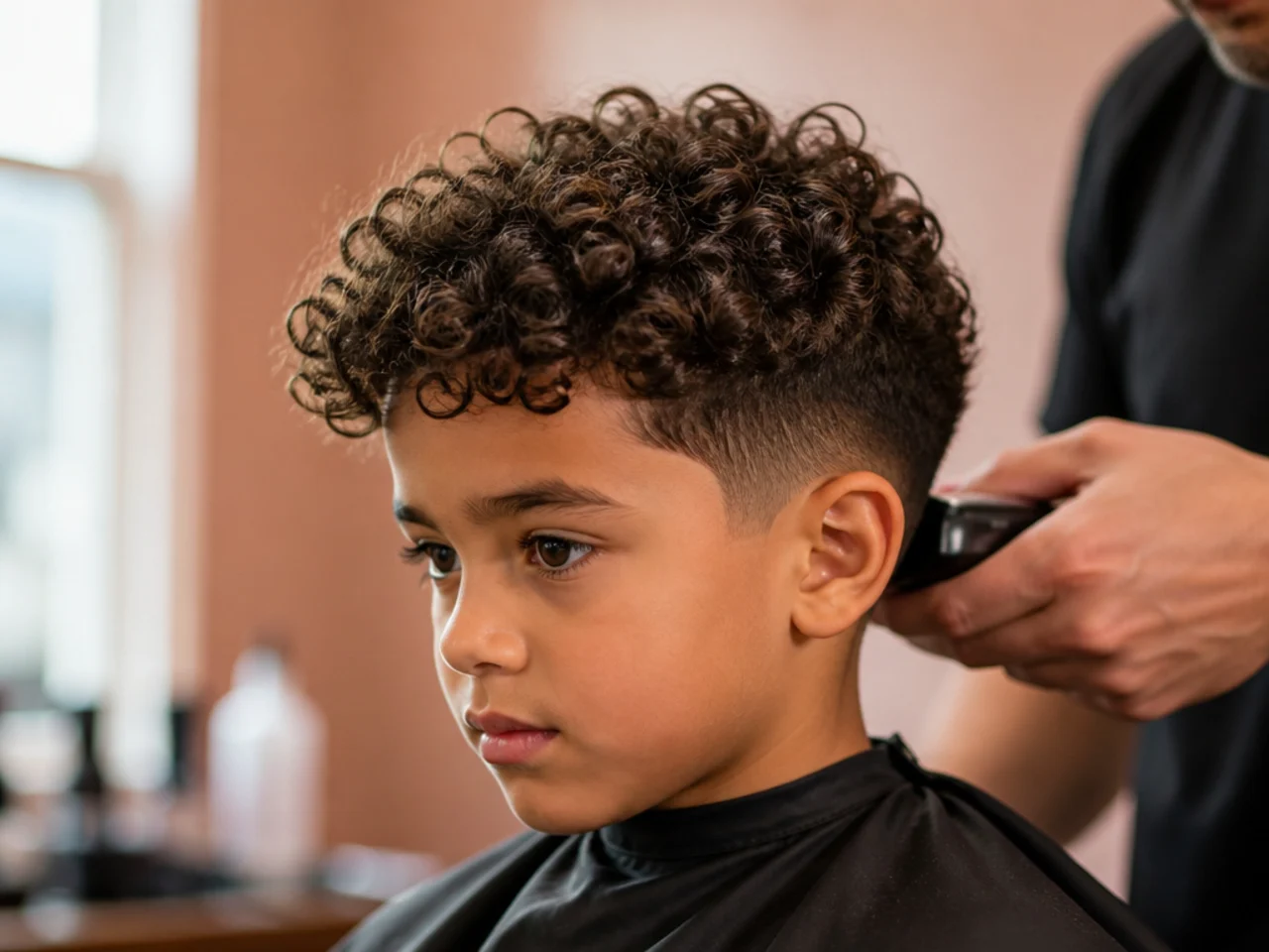A young boy having his grown-out curls reshaped