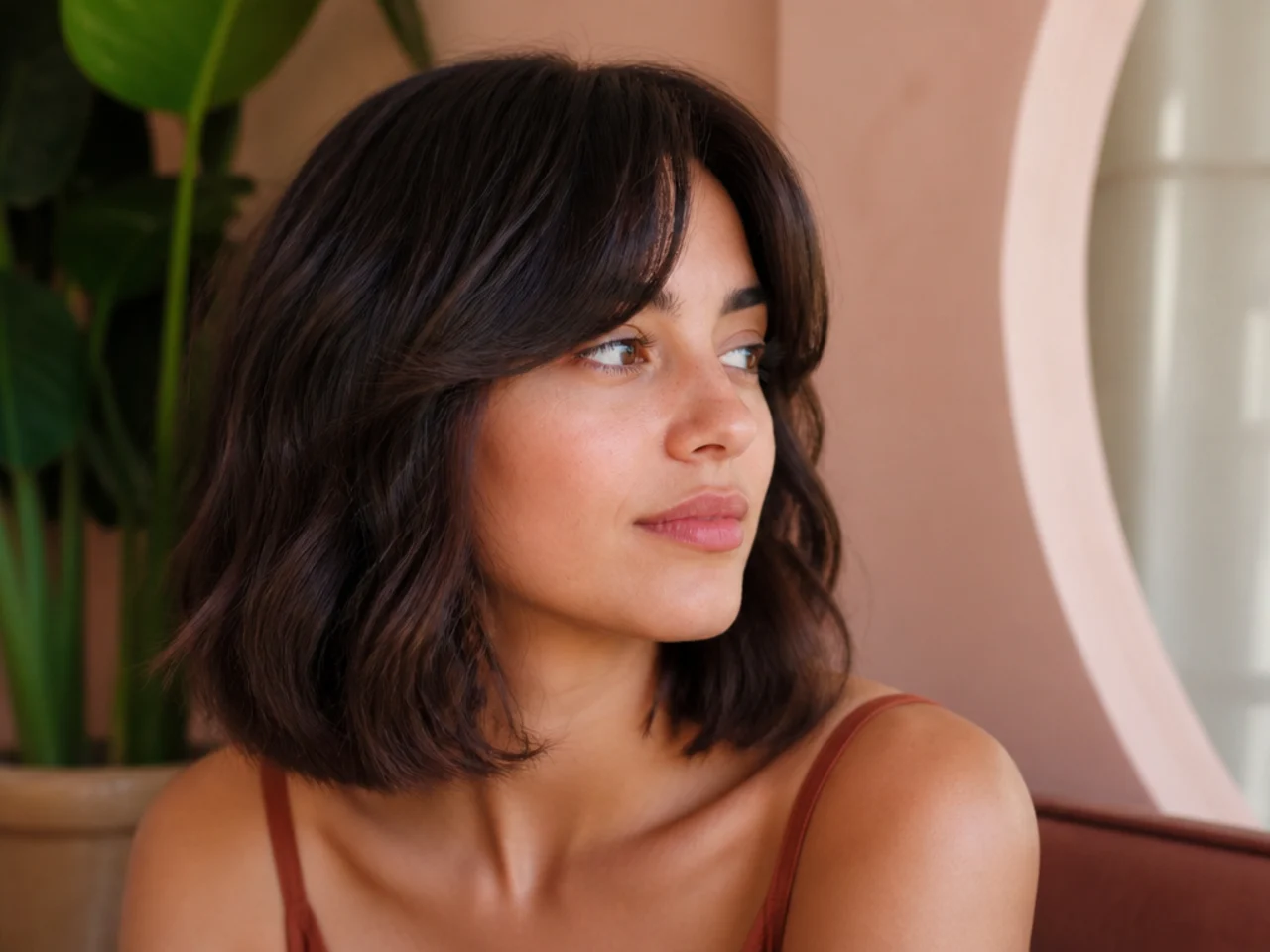A lob with wide arched bardot style bangs