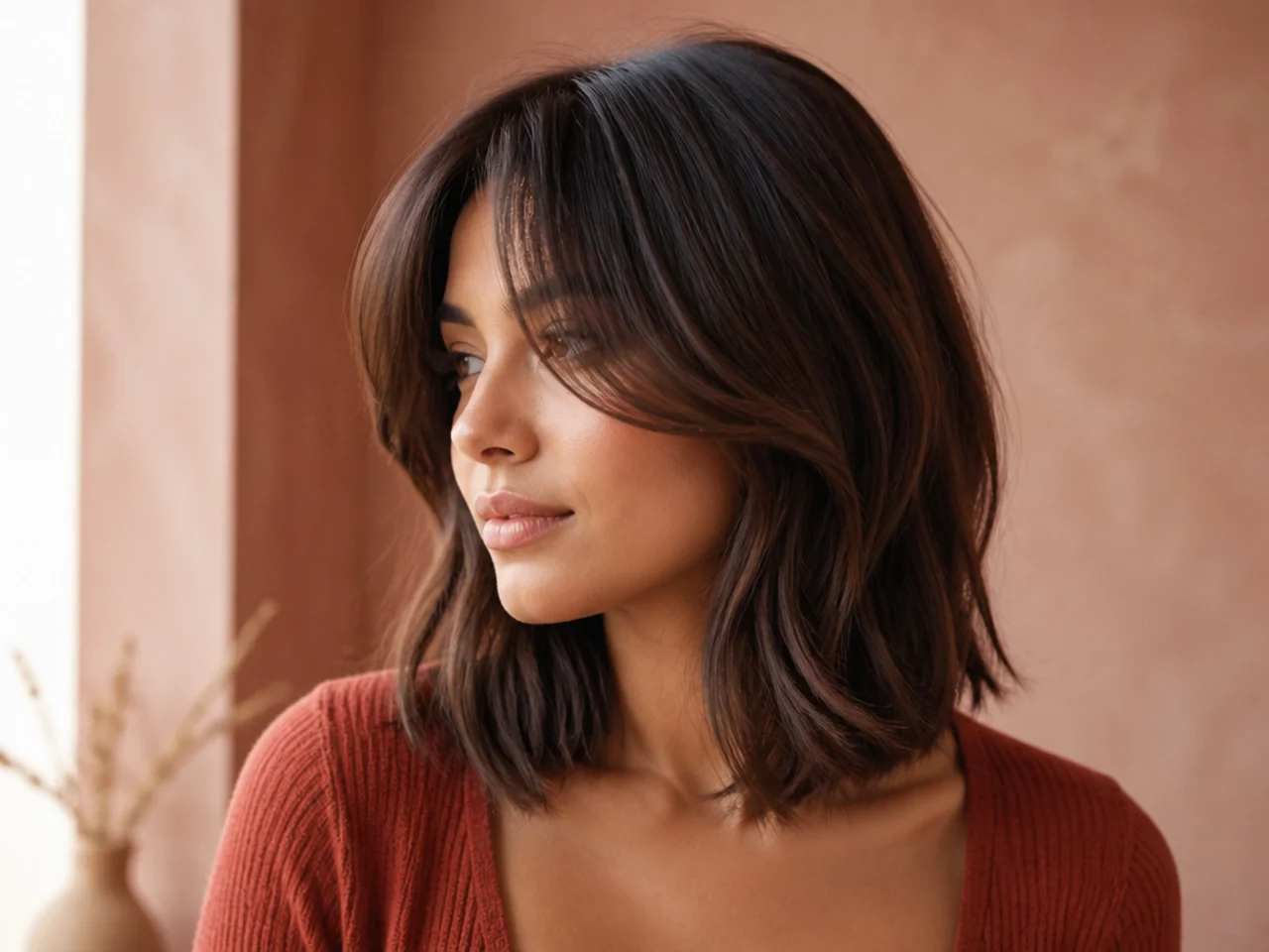 A lob with side swept curtain bangs