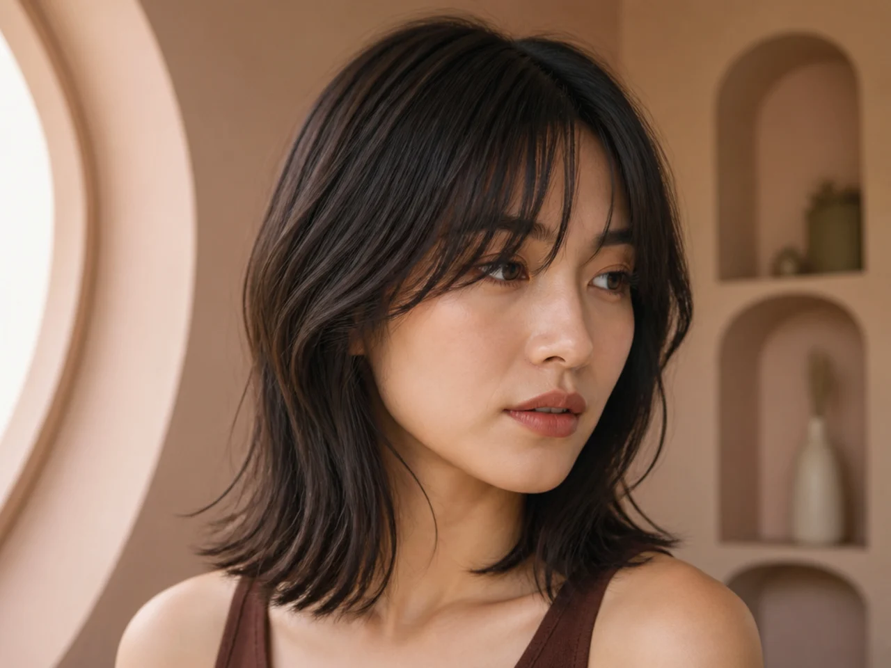 A lob with curtain bangs on fine hair