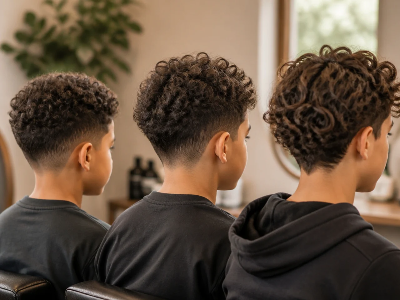 A boy at different stages of growing out curly hair