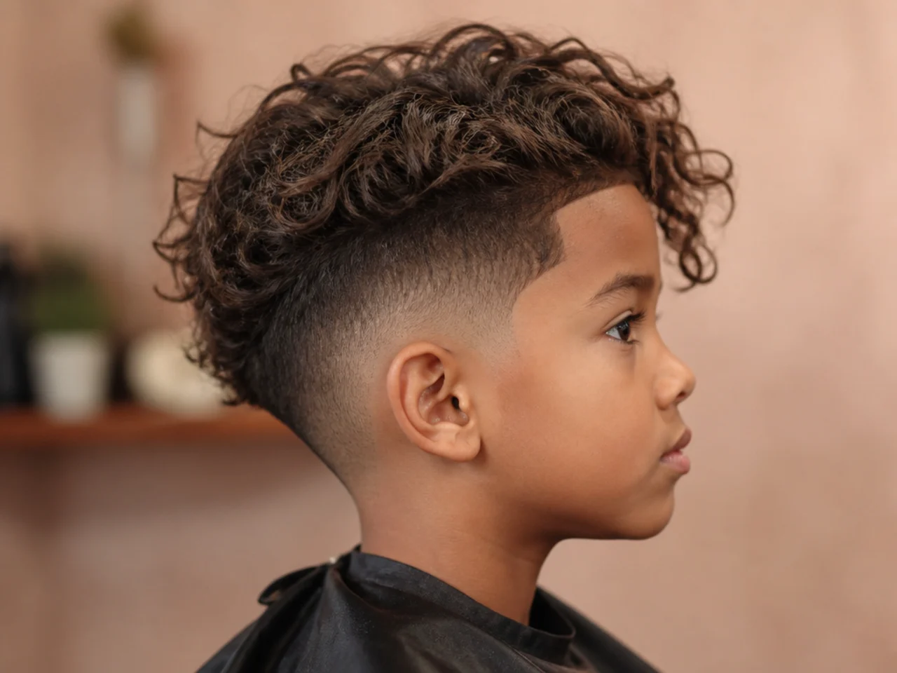 Long curls on a boy showing a looser pattern at the ends