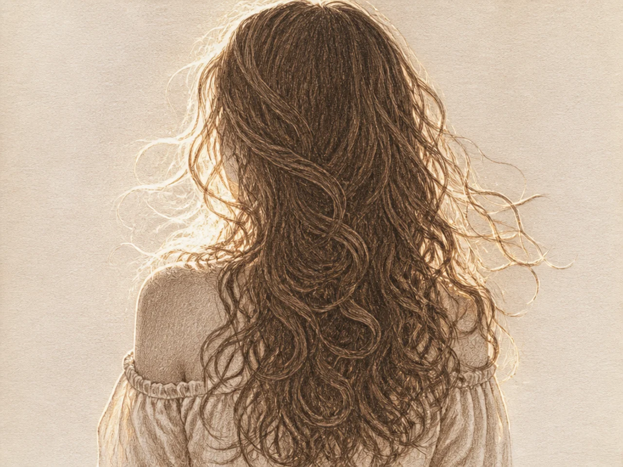 Backlit long curly hair