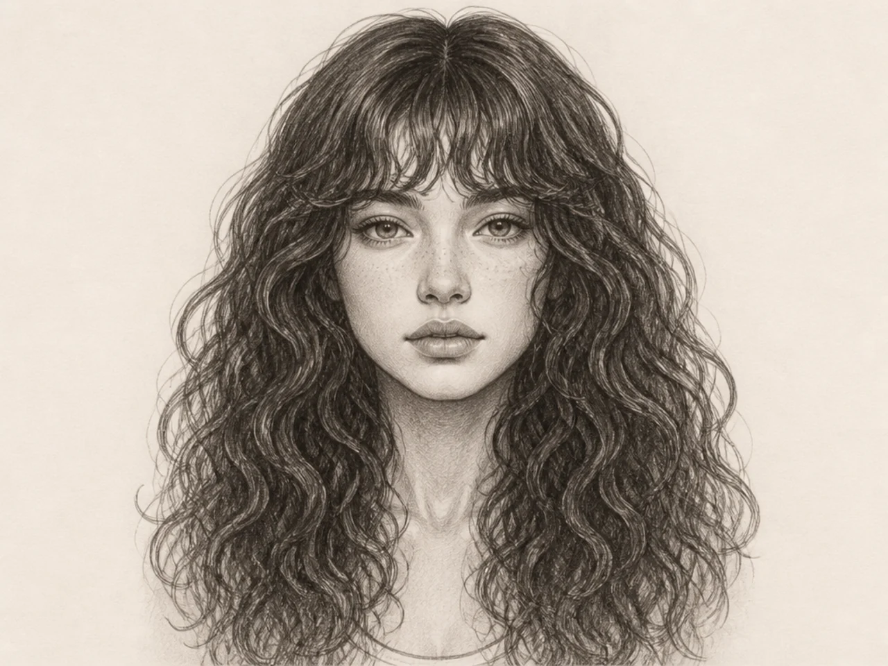 Long curly hair with a fringe