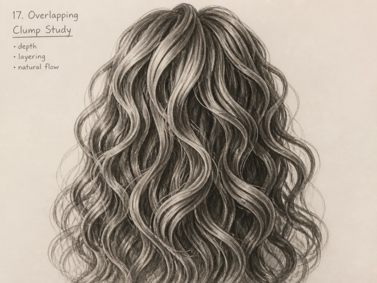 Overlapping hair clumps creating depth