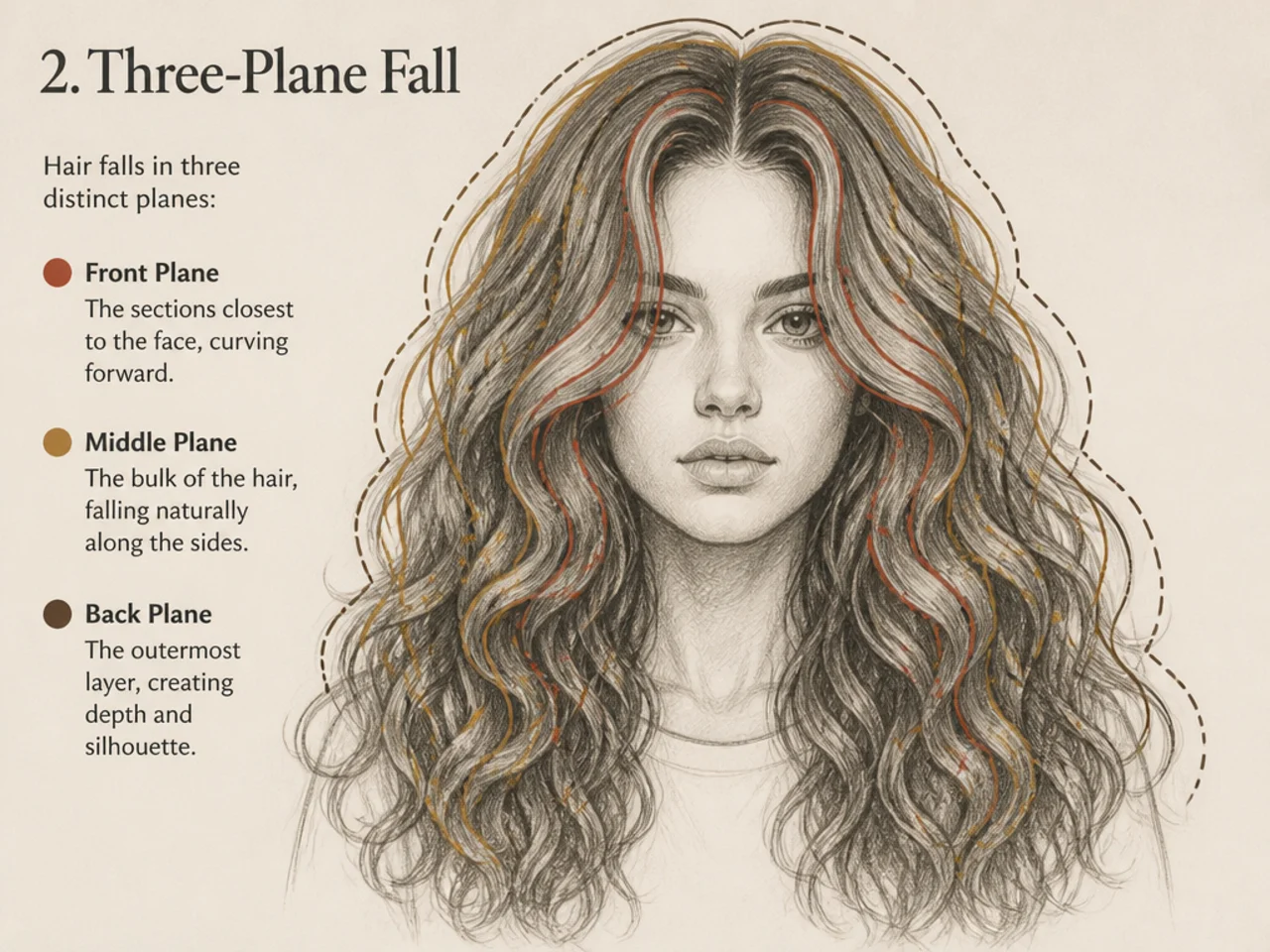 Hair falling in three distinct planes