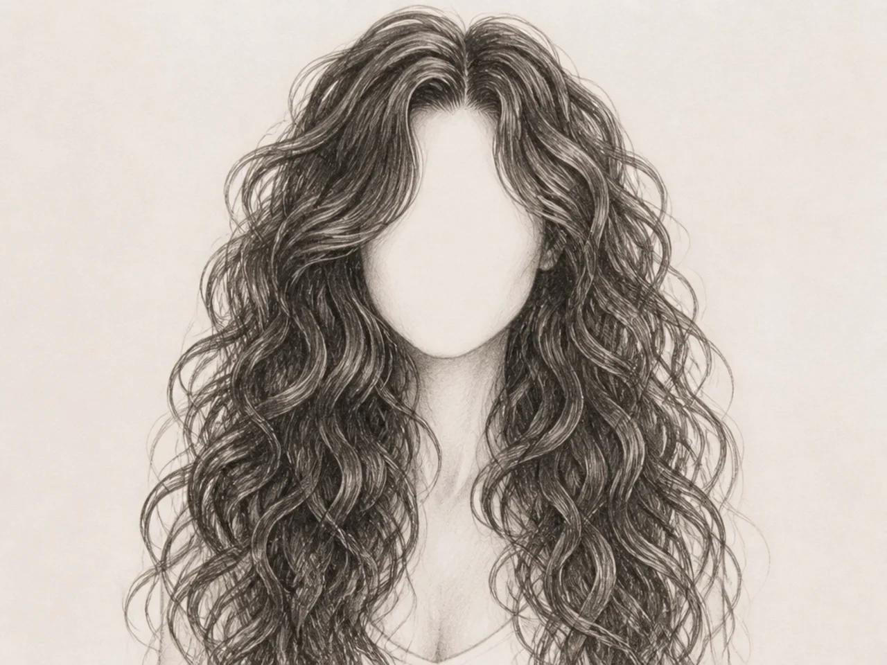 A finished long curly hair drawing